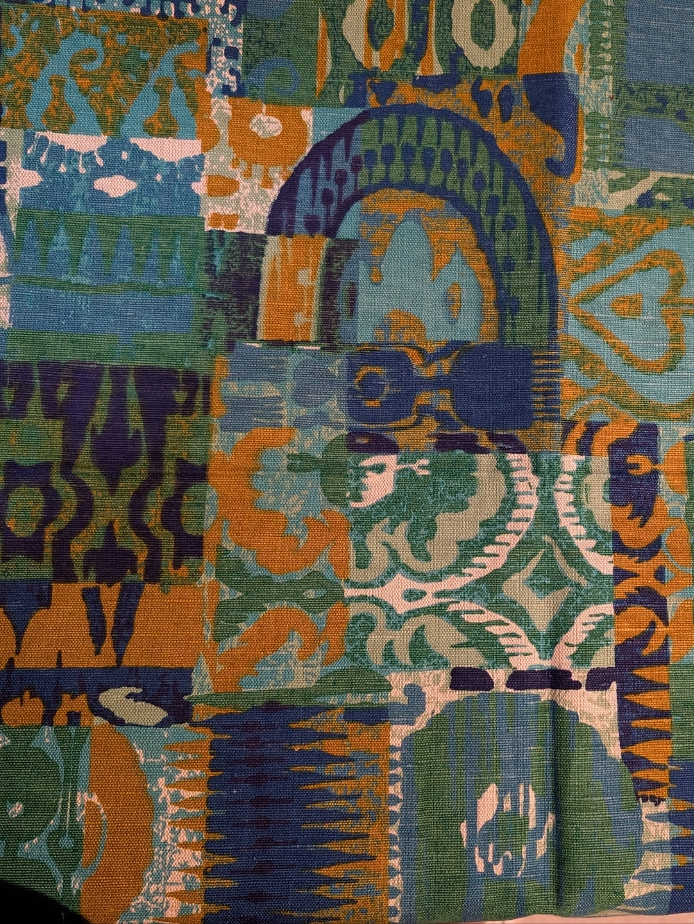 Vintage Blue, Teal, Green and Orange Patchwork Fabric